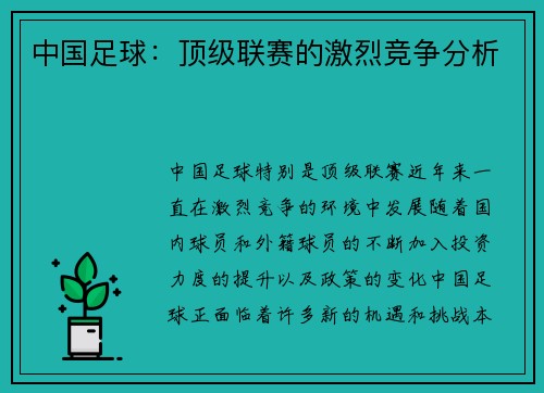 中国足球:顶级联赛的激烈竞争分析 中国足球:顶级联赛的激烈竞争分析